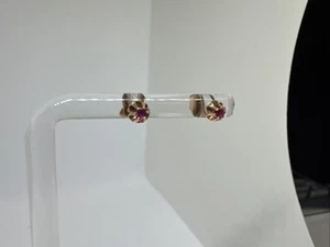 Vintage Solid 14k Yellow Gold July Ruby Birthstone Stud Tiny Earrings 2mm - Picture 1 of 11