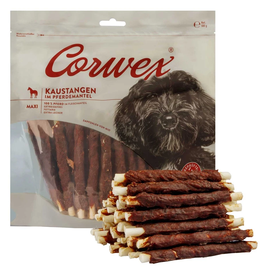 Corwex Kaustangen im Pferdemantel 500g – Hypoallergener & fettarmer Hundesnack