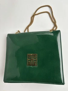 Vintage Joseph grüne Lackleder Geldbörse mit quadratischer Klappe und goldenem Kettenriemen - Bild 1 von 12