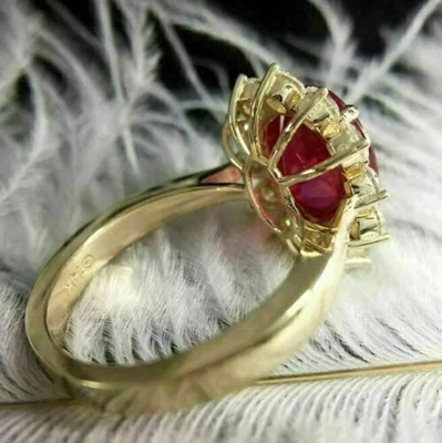 4.50 Ct Oval Cut Natural Ruby & Diamond Engagement 14K Ring Yellow Gold Size 7.5 - Image 1 of 4