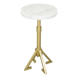 22" White And Gold Marble And Iron Round Pedestal End Table - Picture 1 of 11