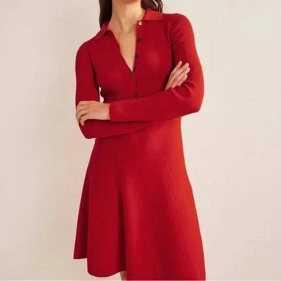 Boden Women's Ribbed Knit Long Sleeve Cotton Wool Blend Dress In Red Size 14R - Image 1 of 4