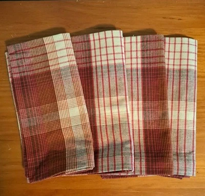 Plaid Cotton Table Napkins 20x20 Rust Cream Color 4 Piece - Image 1 of 3