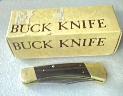 BUCK Folding Lockback Pocket Knife & Buck Black Leather Belt Sheath W/Box USA - Image 1 of 4
