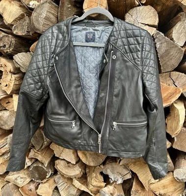 Vintage GAP Biker Moto Black Leather Jacket Size XL  - Image 1 of 4