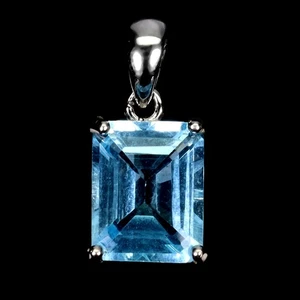 925 Sterling Silver Pendant Octagon Sky Blue Topaz 10x8mm Gemstone Jewelry - Picture 1 of 14