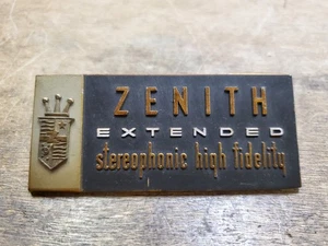 ZENITH Badge Plate Logo Emblem: EXTENDED STEREOPHONIC HIGH FIDELITY Stereo Radio - Picture 1 of 4