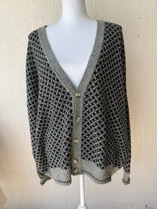 Vintage Sears Roebuck Italy Knit Cardigan Sweater Black Gray Men's Grandpagore - Picture 1 of 8