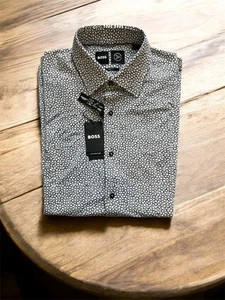 Hugo Boss Mens Hank Kent Travel Slim Fit Performance Stretch Dress Shirt 39 15.5 - Picture 1 of 6