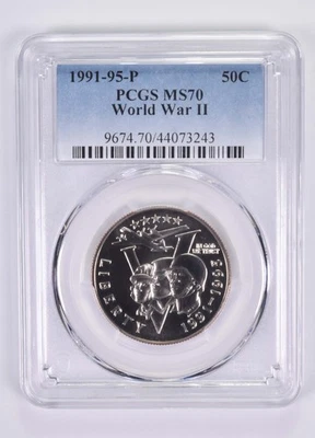 MS70 1991-1995-P World War 2 Commemorative Half Dollar PCGS Blue Label *7653 - Image 1 of 4