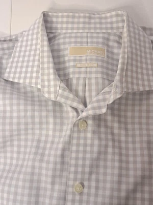 Camisa de vestir para hombre Michael Kors sin hierro talla 17-34/35 blanca caqui gris cuadros Foto 1 de 4