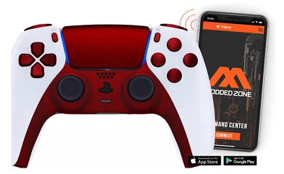 White/Red Smart Rapid Fire Custom PRO Modded Controller compatible with PS5 FPS - Image 1 of 4