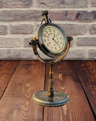 ANTIQUE Beautiful Vintage Brass Desk & Table Clock Collectible Office Decorative itme