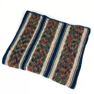 Vintage Handarbeit afghanisch gehäkelt Schoß Überwurf Decke blau hellbraun 36" x 32" warm gemütlich - Bild 1 von 5