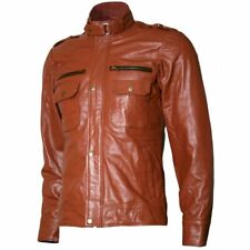 Genuine Lambskin Men's Jacket Leather Biker Tan Jacket Slim Body Fit