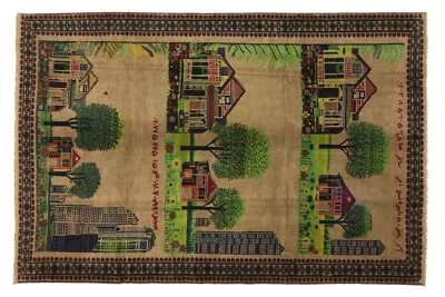 Afghan Beluch Landscape Signature Master Carpet Hand-knotted 200x300 Beige - Image 1 of 4