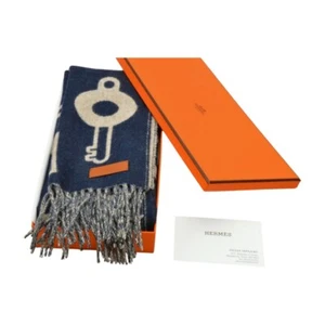 HERMES Kazak Key Collection Scarf Stole Cashmere navy and beige - Picture 1 of 14