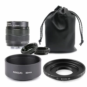 35mm f/1.7 CCTV Fujian Movie lens for EOS M camera adapter bundle & hood - Picture 1 of 8