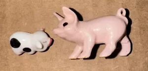 Vintage Retired Hagen Renaker Pink 2!Ceramic Small Pig Figurine 1” & 1/2” - Picture 1 of 2
