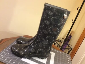 UGG Women's Size 8 Gray white 13" Shaft Rubber Rain Boots - Picture 1 of 21