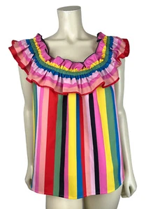 Crosby Mollie Burch Ruffle Shoulder Top Size S Louise Tank Stripe Off Shoulder - Picture 1 of 12