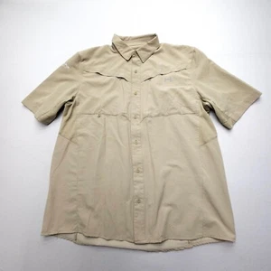 Under Armour Loose Fit Heat Gear Button Shirt Mens XL Tan Hiking Fishing Vented - Picture 1 of 13