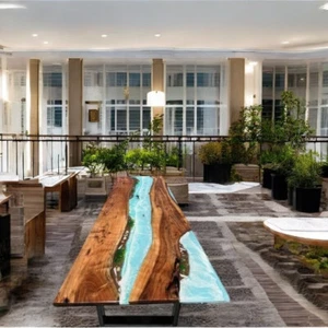 Mesa de comedor de resina epoxi moderna oficina de conferencias escritorio de reunión pasillo y hogar - Imagen 1 de 9