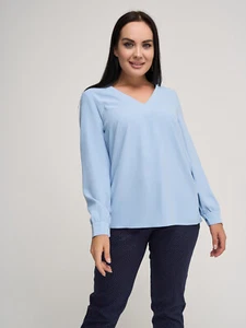 Women's Blouse V-Neck Long Sleeve T-Shirt Light Blue Plus Size Fast Delivery 3XL - Picture 1 of 6