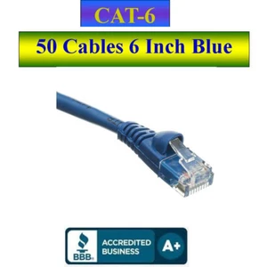 Pack of 50 Cables Snagless 6 inch Cat6 Blue Network Ethernet Patch Cable - Picture 1 of 5