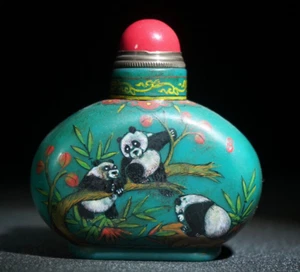 3,2" Squisito Verdi Colorati Smalto Dipinto Carini Panda Snuff Bottiglia Profumo - Foto 1 di 9