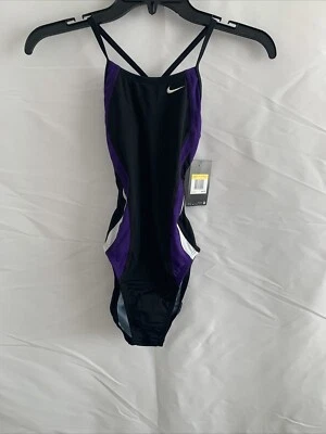 Nike Junior Girls Black and Purple One Piece Swimsuit Size 10 - Image 1 of 4
