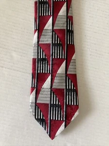 David Taylor Men's Necktie Tie Polyester Red Black White Gray Geometric - Picture 1 of 6