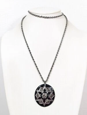 Boho Whimsigoth Black enamel Starburst Round Pendant Long Chain Necklace 34 in - Image 1 of 4