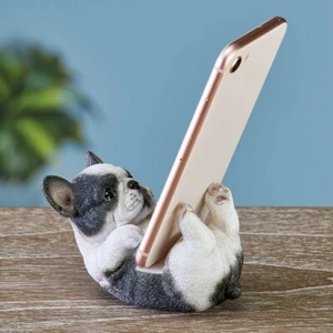 Nuevo Adorable Soporte para Teléfono Celular Cachorro Bulldog Francés Blanco y Negro Pintado a Mano - Imagen 1 de 6