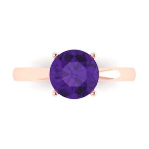 2.0 ct Round Cut Natural Amethyst Wedding Bridal Promise Ring Real 14k Rose Gold