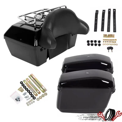 For Harley Motorcycle Saddle Bags & Luggage Trunk w/ Backrest Top Luggage Rack - Image 1 of 4