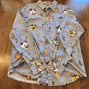 LRG Lifted Research Group Button Up Shirt Safari Animal Antler Print Panda Lion - Picture 1 of 8
