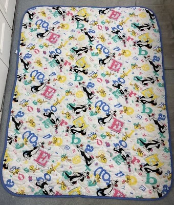 Edredón vintage Baby Gerber Looney Tunes manta para cuna alfabeto piolín año nuevo Foto 1 de 4