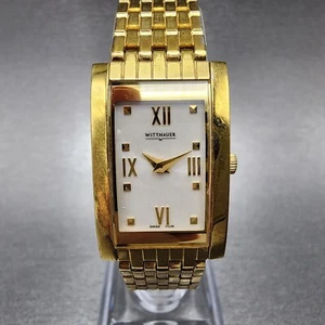 Wittnauer Ovation Tank Watch Women 19mm White Dial Gold Tone Rectangle New Batt - Picture 1 of 12