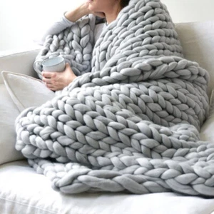 Luxury Warm Chunky Wool Yarn Knitted Thick Blanket Sofa Throw Bed Throw All Size - Picture 1 of 27