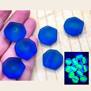 Huge Vintage Uranium Glass Beads Cobalt Blue Baroque Czech 25x12mm 6pcs