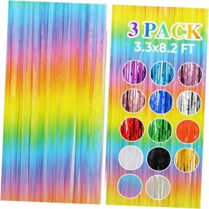 3er Pack Folie Fransen Hintergrund, 3,3x8,2 Fuß Lametta Vorhänge Party Pastell Regenbogen - Bild 1 von 7