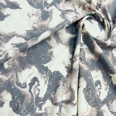 Gray and Beige Marble Print Nylon  Spandex Fabric 4 Way Stretch By Yard - Image 1 of 4