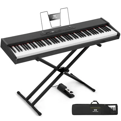 88 Tasten Digital Piano Schwarz mit Sustain Pedal, Keyboardständer,Tragetasche
