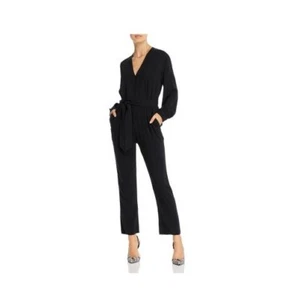 Aqua Womens M Black Surplice Neck Long Sleeve Cropped Leg Jumpsuit NWT BC86 - Picture 1 of 6