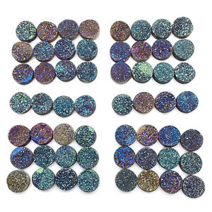 14 Pcs Natural Druzy Quartz 12mm Round Multi Color Glittering Loose Gemstones