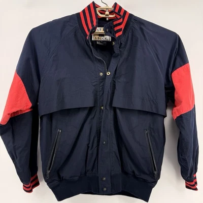 Cutter & Buck Men's Size M Jacket Blue Red Trim Cotton Blend Zip Snap Closure - Image 1 of 4