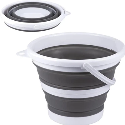 Faltbarer Eimer 3L Wasserkübel Strand Camping Kunststoff wassersparend grau - Bild 1 von 2