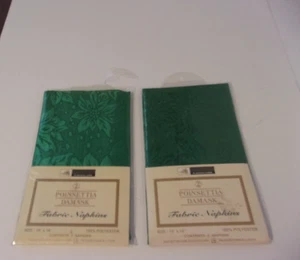 New Poinsettia Damask Green 100% Polyester 14"x14" Dinner Napkins ~Set of 4 - Picture 1 of 3