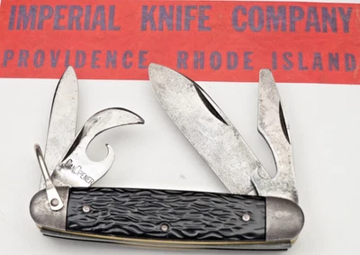 Antique IMPERIAL KNIFE Scout Utility Knife US Army WWII Era Jigged Black Handles - Image 1 of 4